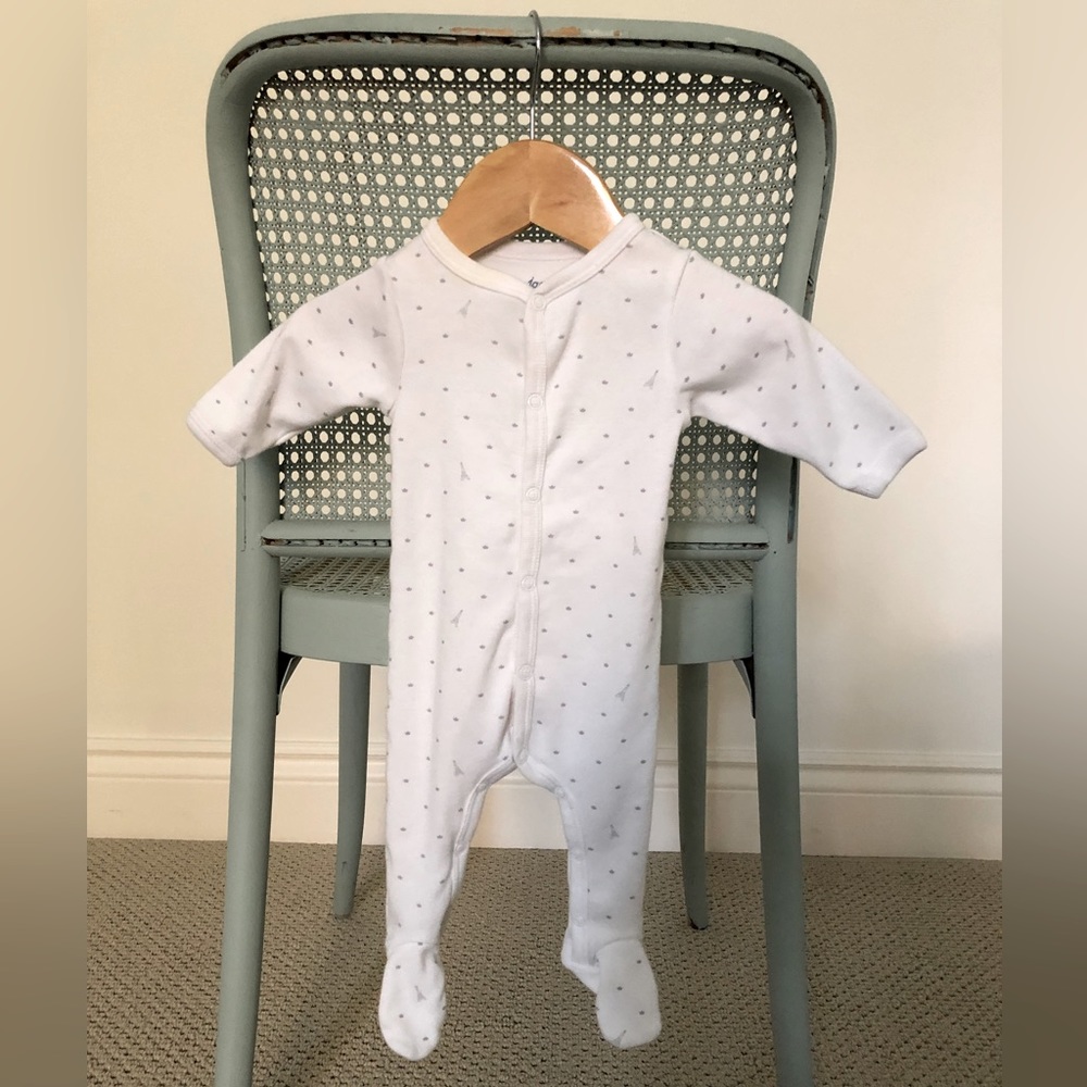 JACADI PARIS onesie with adorable Eiffel Tower motif! Size 0-3 Months. Cotton.